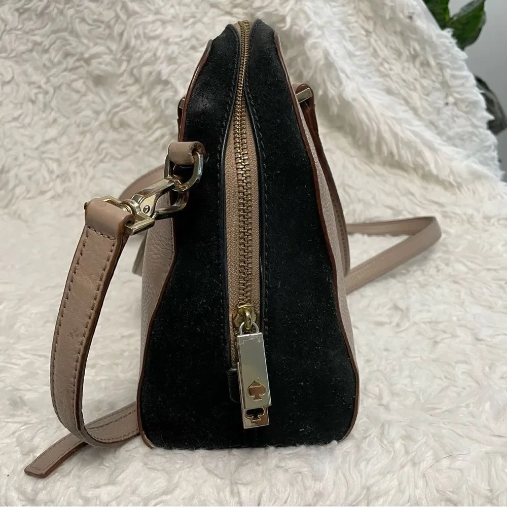 KATE SPADE Dome Brown Black Colorblock Zip‎  Suede Leather Hand/ Crossbody Bag